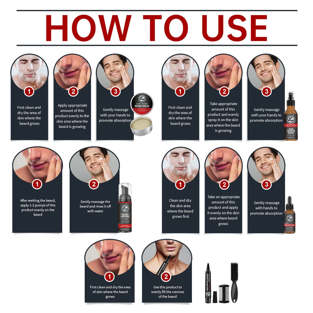 Beard Growth Kit Thicker Whisker Anti Hair Loss Regrowth Essential Oil