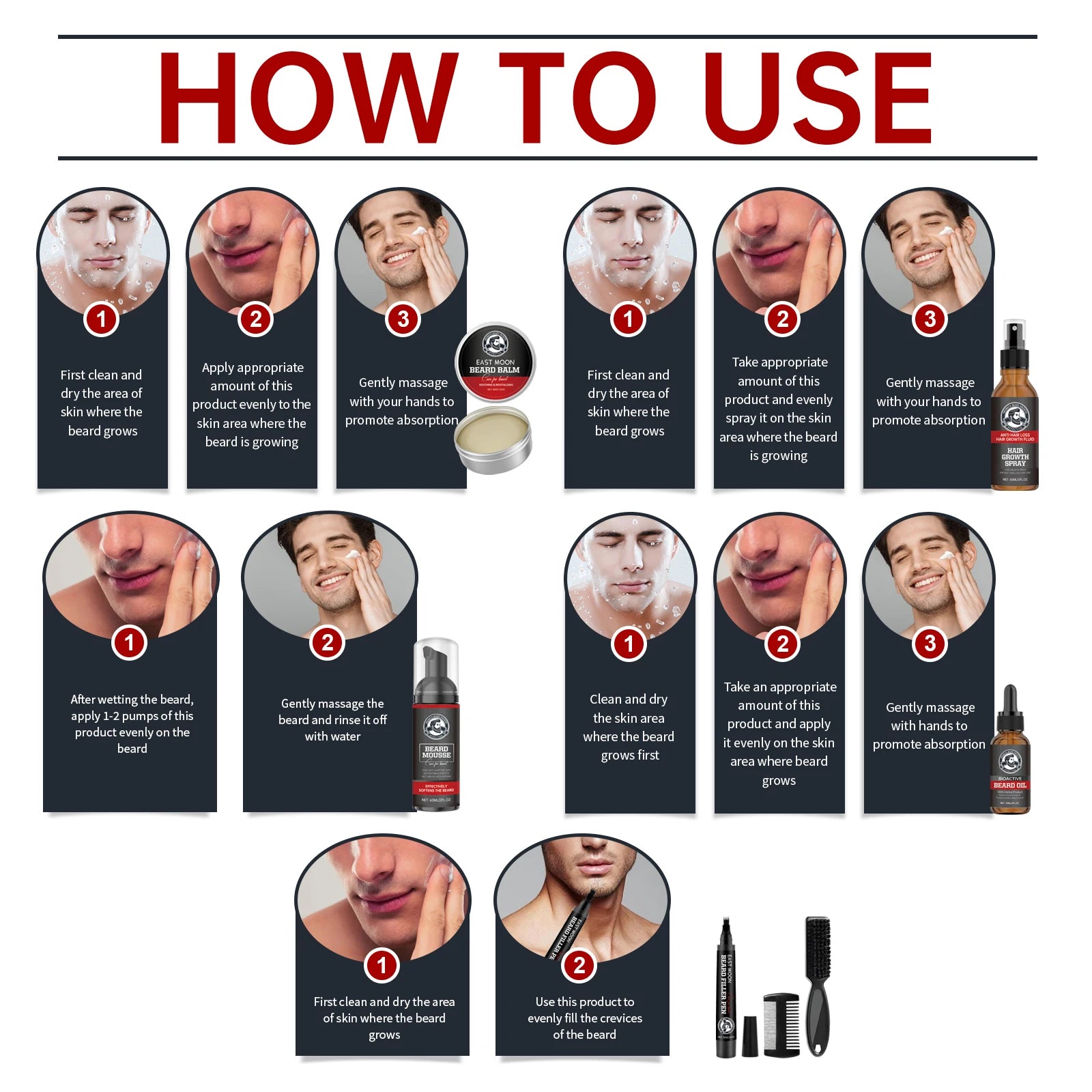 Beard Growth Kit Thicker Whisker Anti Hair Loss Regrowth Essential Oil