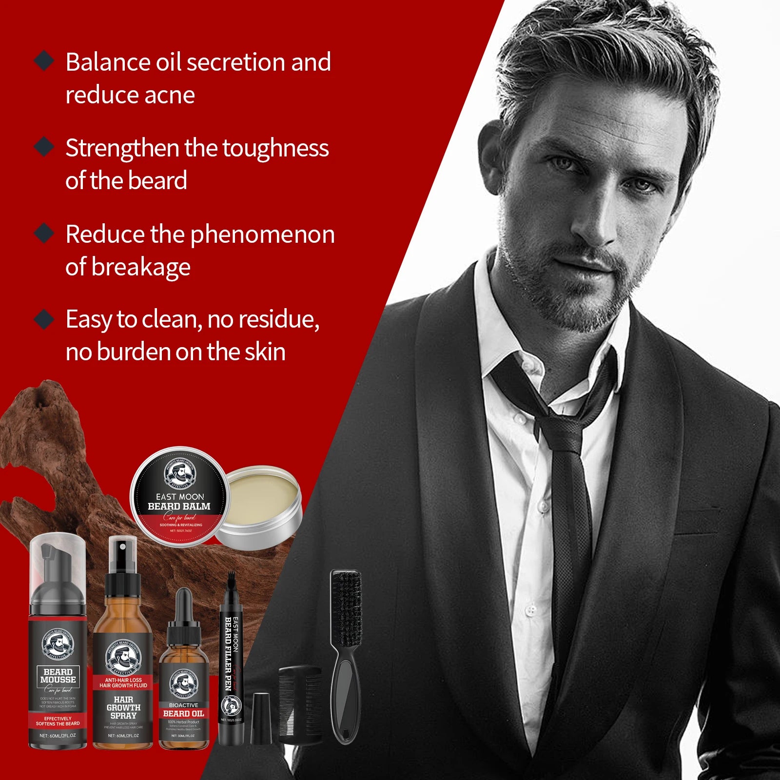 Beard Growth Kit Thicker Whisker Anti Hair Loss Regrowth Essential Oil