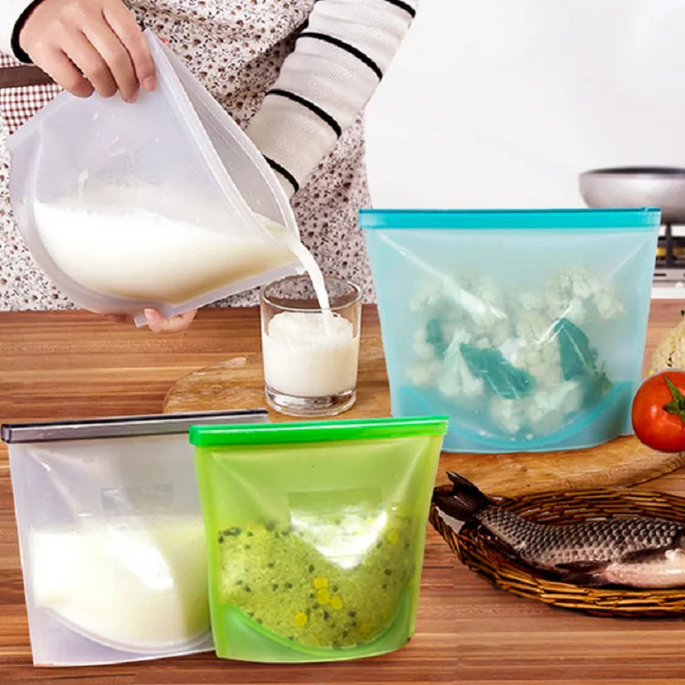 Reusable Silicone Zipper Bag for Freshness Preservation and Refrigerator Organization