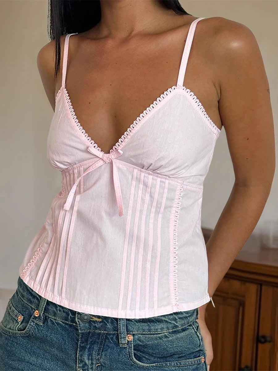 Ruffle Sleeveless Blouse Summer V Neckline Camisole Tank Tops