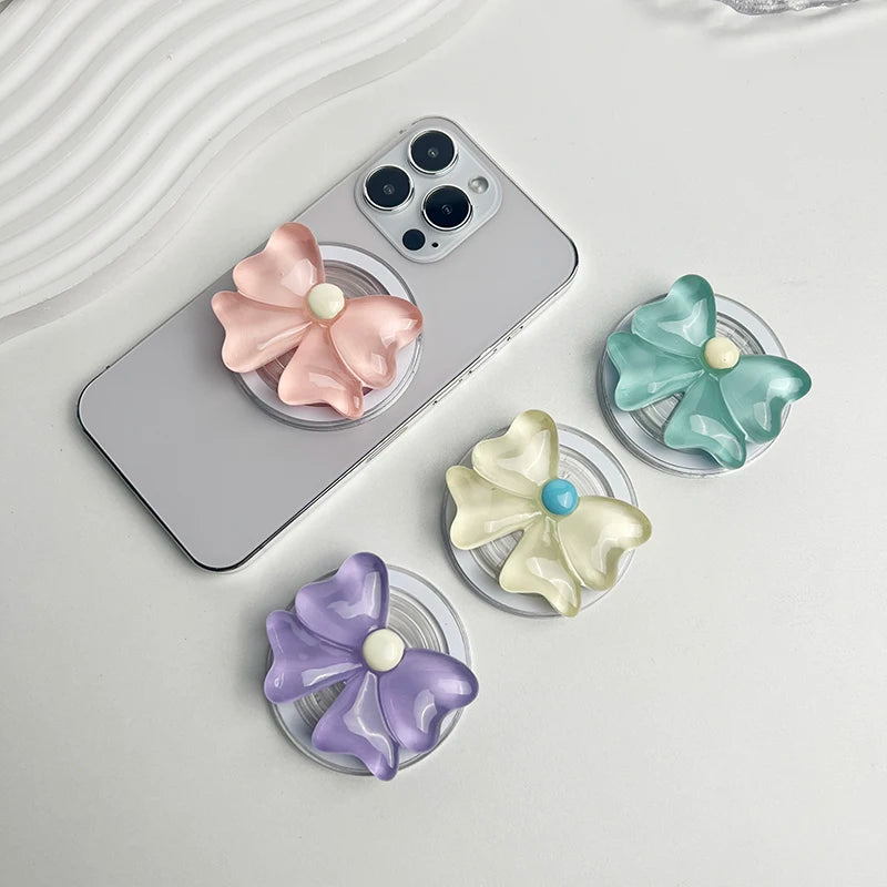 Magnetic Folding Phone Holder Cute Bow Socket Talk Grip For Magsafe IPhone Mac Samsung Safe Ring Finger Expanding Stand