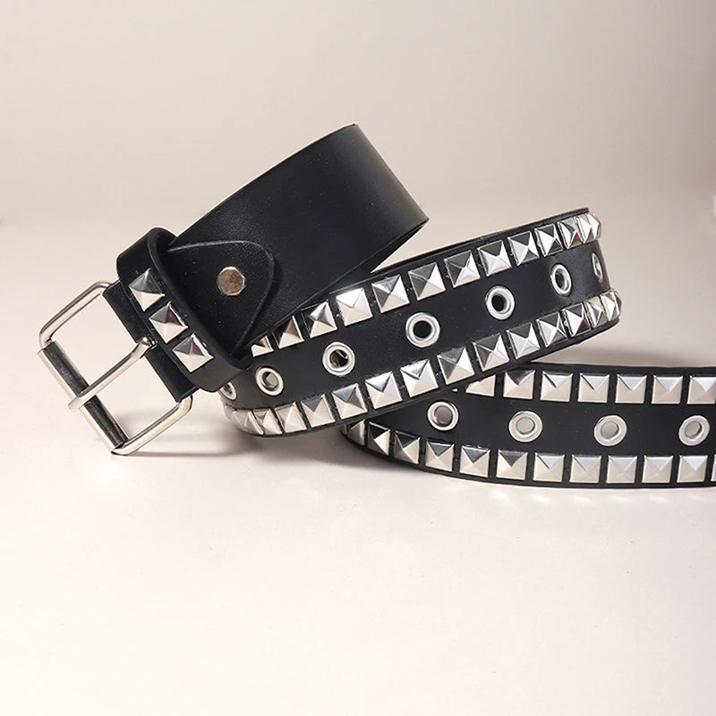 Rivet Hollow Bullet Decoration Belt Fashion  Adjustable Women Black Belt