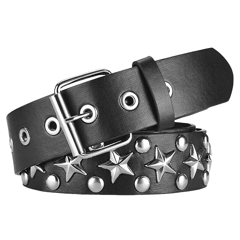 Rivet Hollow Bullet Decoration Belt Fashion  Adjustable Women Black Belt