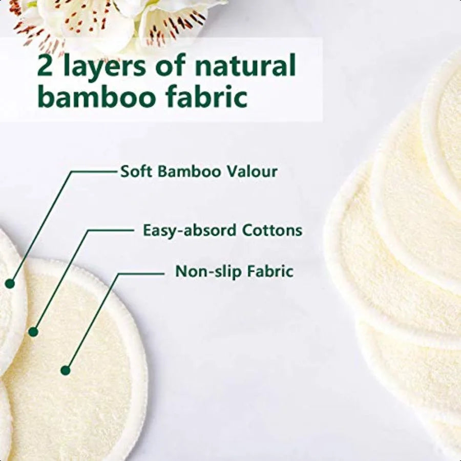 20 Packs Organic Reusable Makeup Remover Pads Washable Bamboo Cotton Rounds for All Skin Types with Cotton Laundry Bag