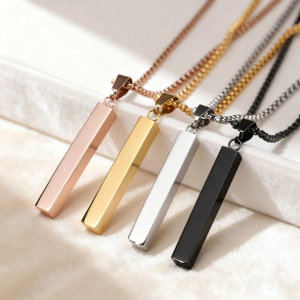 Waterproof Pillar Necklaces for Men Women,Stainless Steel Rectangle Vertical Bar Pendant Necklace,Simple Casual Collar Gifts