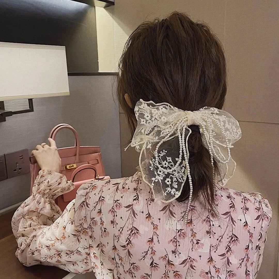 Summer Vacation Lace Hair Clip Black White Bow Knot Hair Barrettes For Women