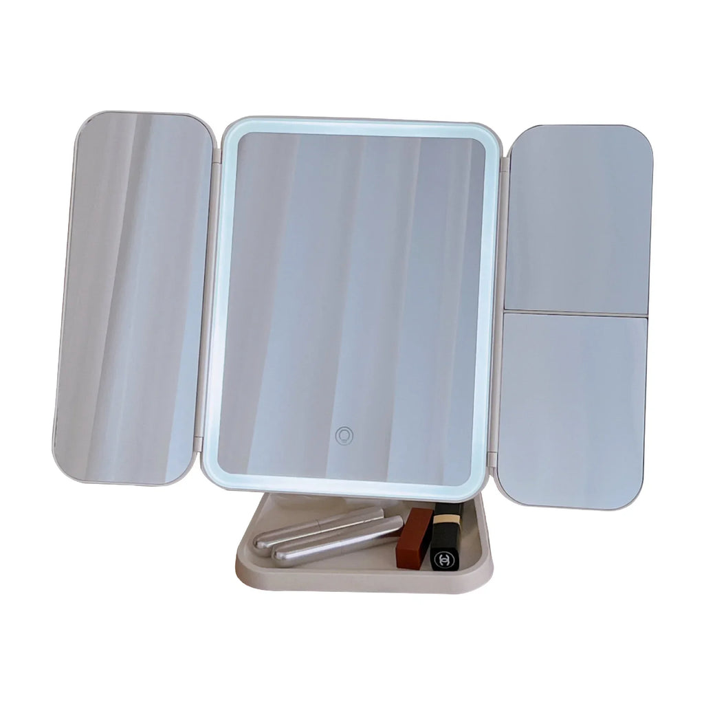 Trifold Makeup Mirror LED Lights Dorm Dressing Mirror