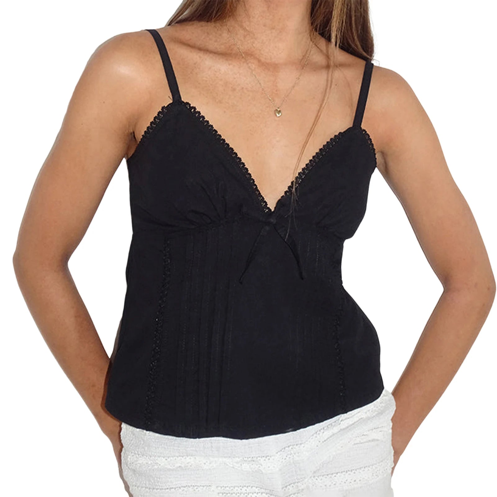 Ruffle Sleeveless Blouse Summer V Neckline Camisole Tank Tops