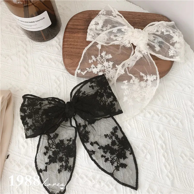 Summer Vacation Lace Hair Clip Black White Bow Knot Hair Barrettes For Women