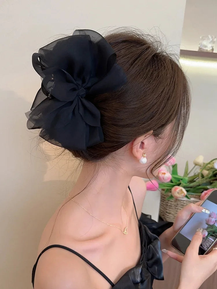 Sweet Mesh Bow Hair Claw Korean Summer Ponytail Hairpin Hair Clips