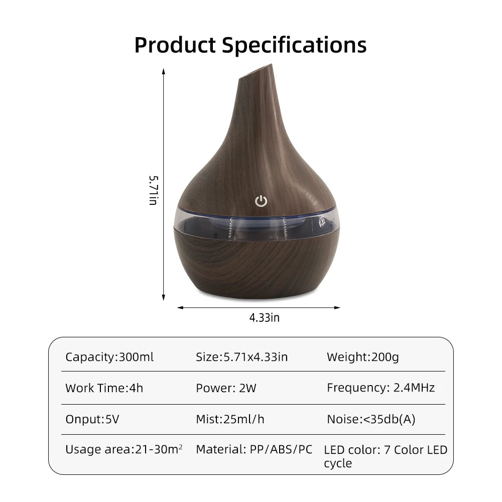 NEW 300ml USB Essential Oil Diffuser Humidifier  Wood Grain Design