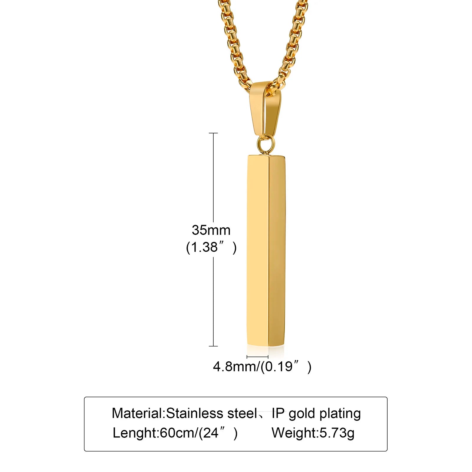Waterproof Pillar Necklaces for Men Women,Stainless Steel Rectangle Vertical Bar Pendant Necklace,Simple Casual Collar Gifts