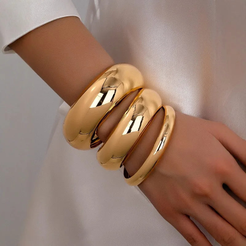 3PCS Set Stainless Steel Round Smooth Bangles for Women Men New Minimalist Gold Color Charm Bracelet Couple Fashion Jewelry Gift