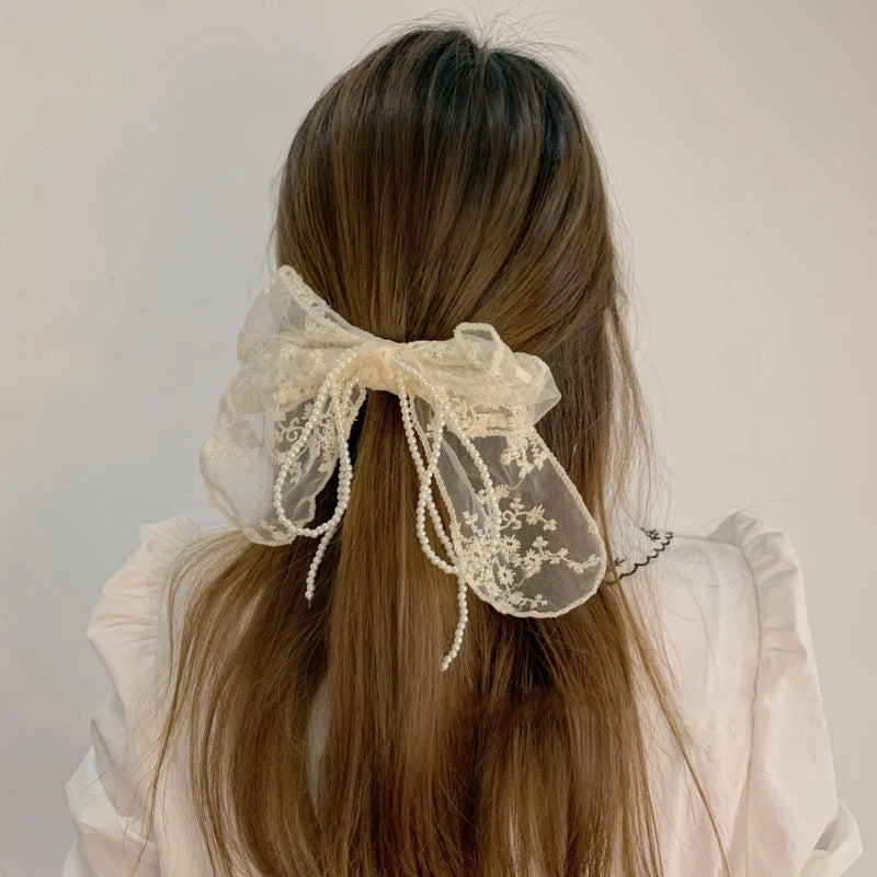 Summer Vacation Lace Hair Clip Black White Bow Knot Hair Barrettes For Women