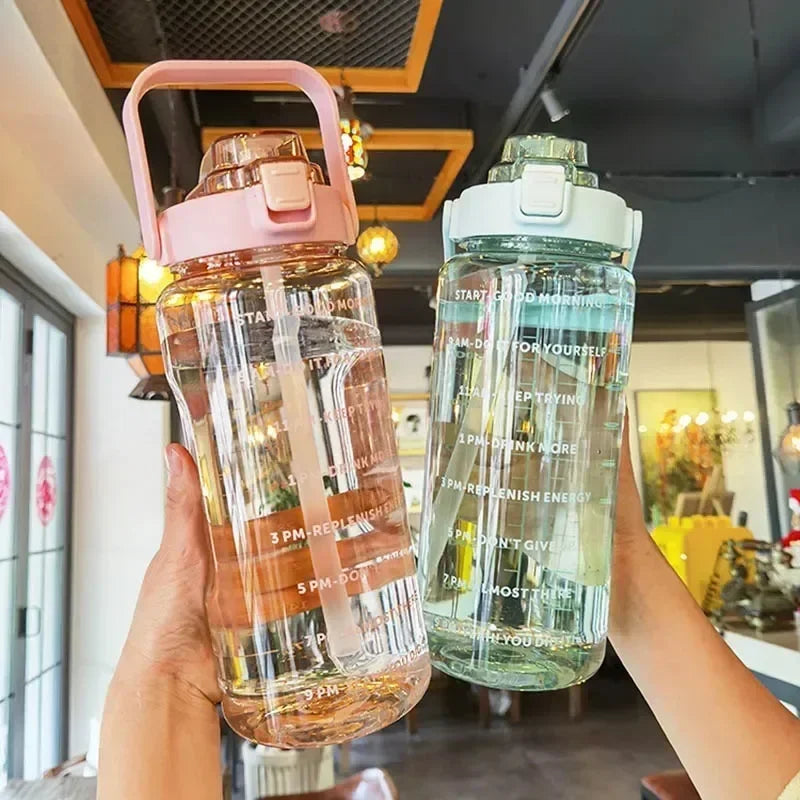 2L Straw Water Bottle With Time Marker