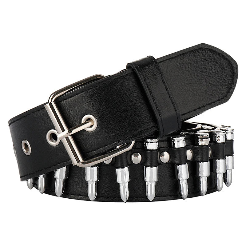 Rivet Hollow Bullet Decoration Belt Fashion  Adjustable Women Black Belt