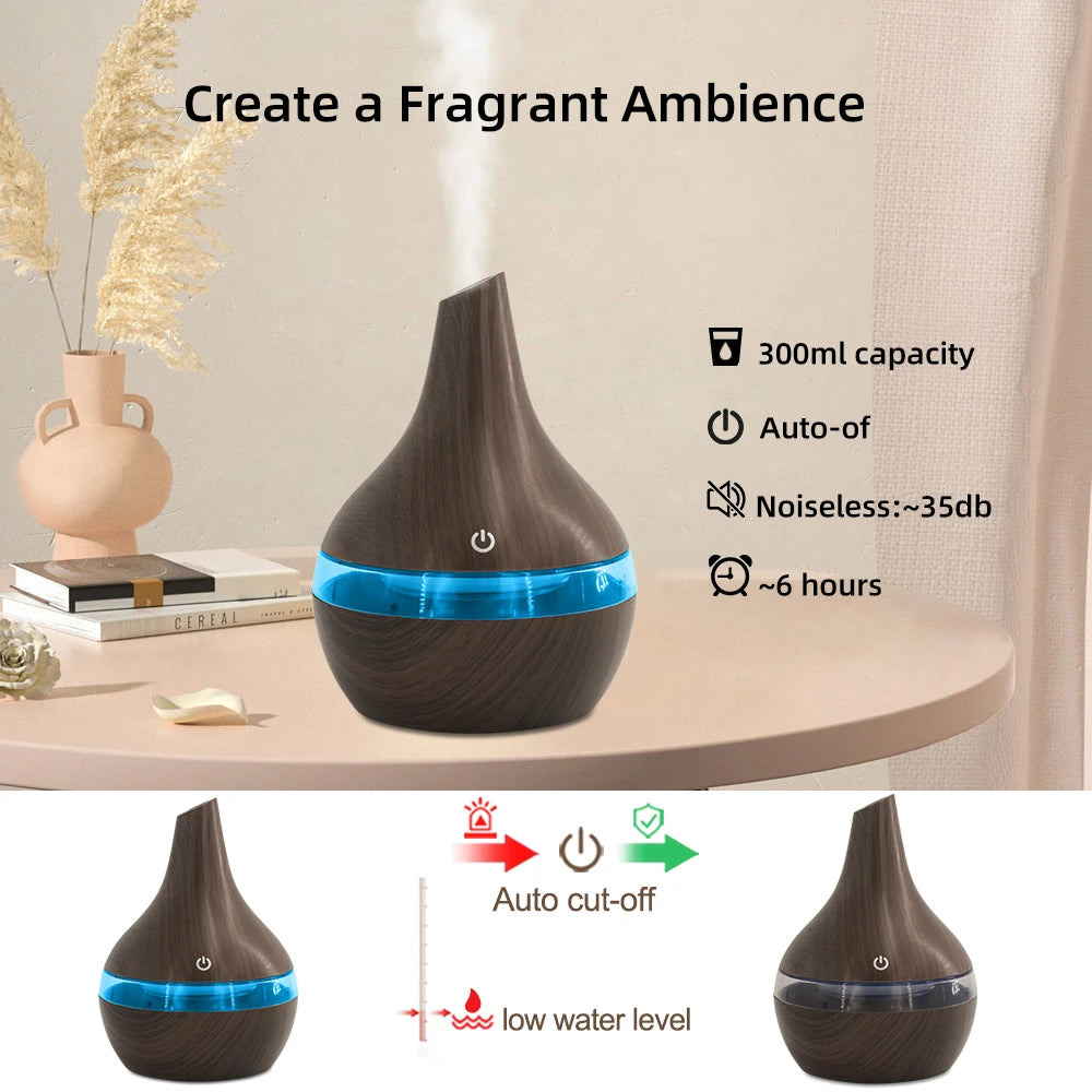 NEW 300ml USB Essential Oil Diffuser Humidifier  Wood Grain Design