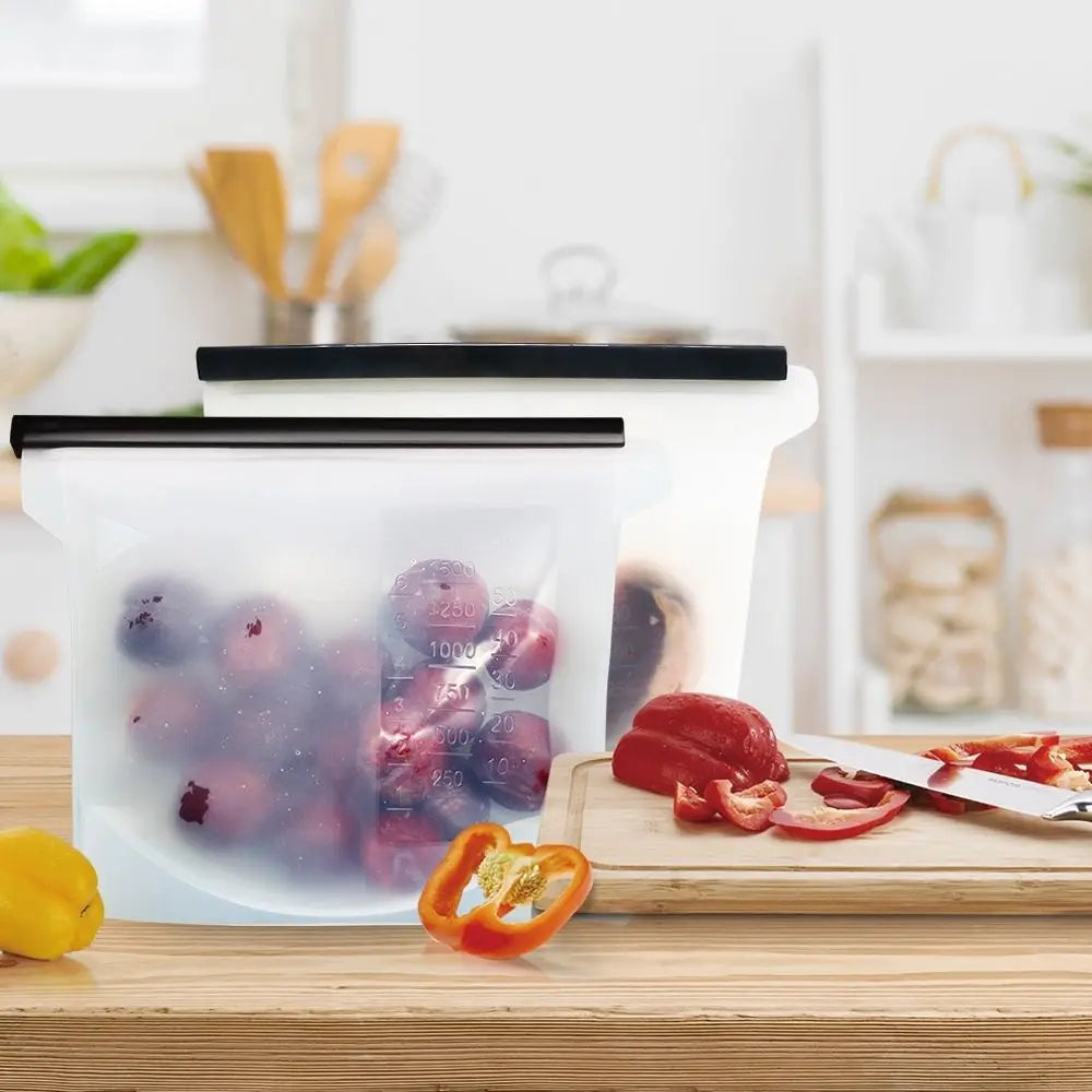 Reusable Silicone Zipper Bag for Freshness Preservation and Refrigerator Organization
