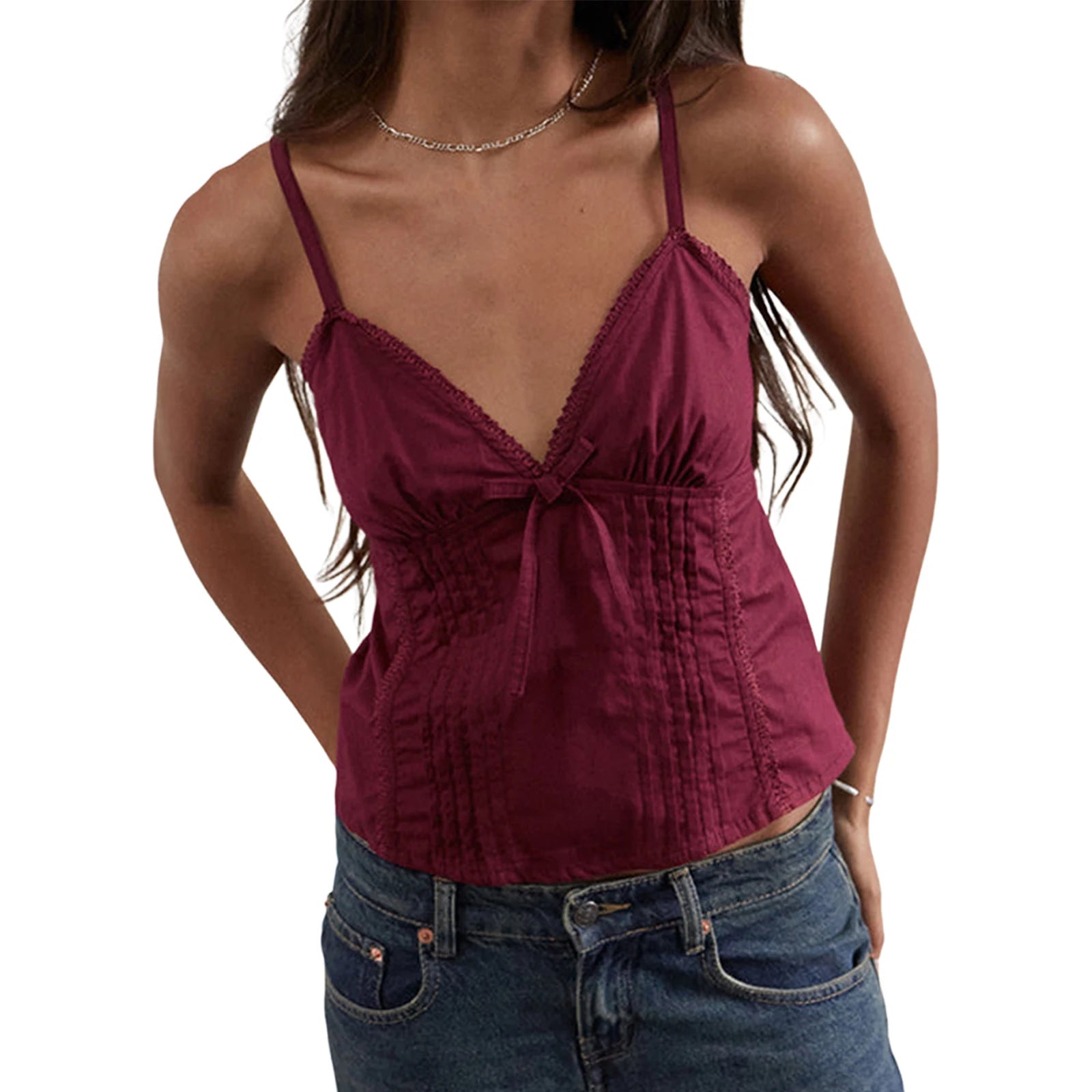Ruffle Sleeveless Blouse Summer V Neckline Camisole Tank Tops