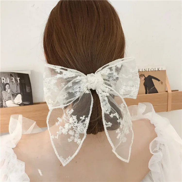 Summer Vacation Lace Hair Clip Black White Bow Knot Hair Barrettes For Women