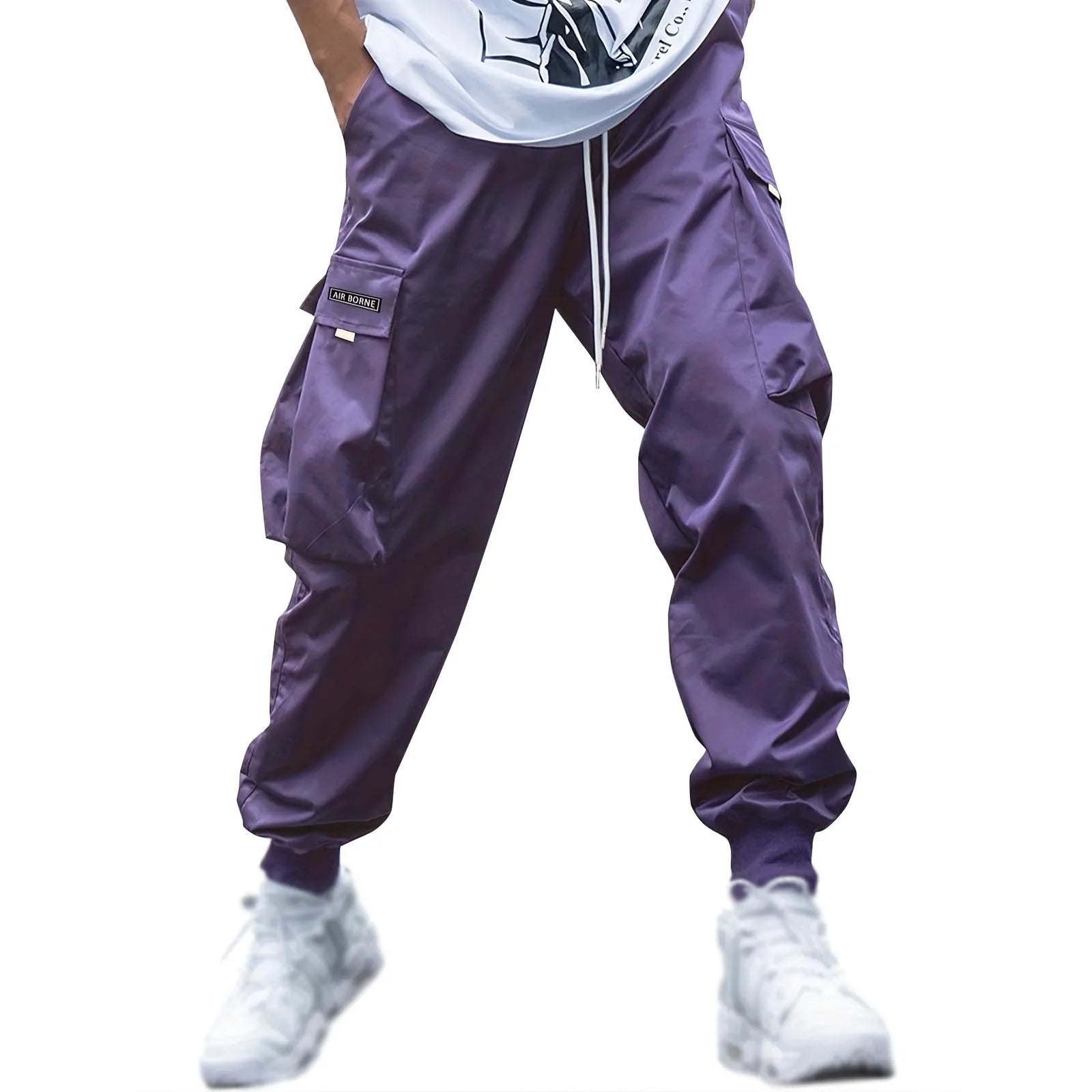 New Men's Casual Jogging Cargo Pants Solid Drawstring Sports Pants