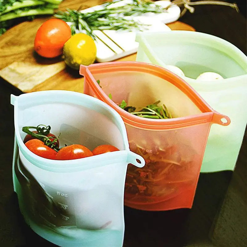 Reusable Silicone Zipper Bag for Freshness Preservation and Refrigerator Organization