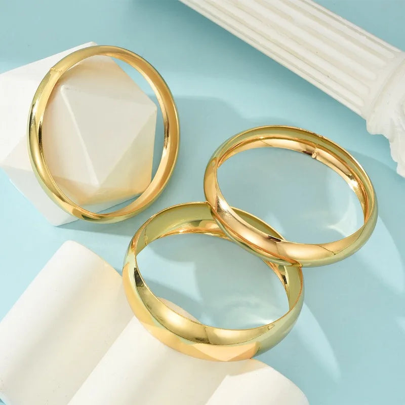 3PCS Set Stainless Steel Round Smooth Bangles for Women Men New Minimalist Gold Color Charm Bracelet Couple Fashion Jewelry Gift