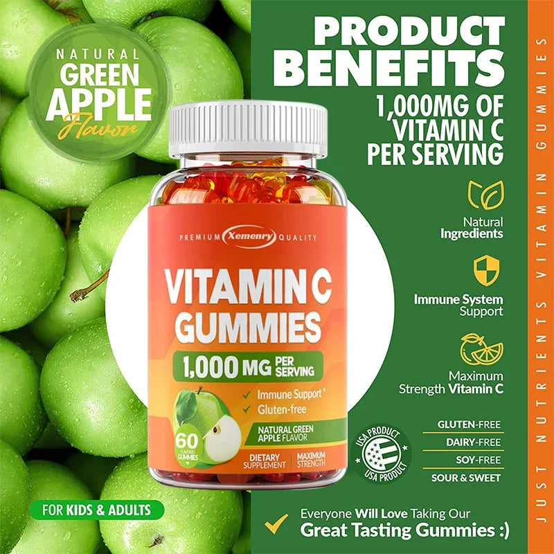 Vitamin C Gummies 1000mg - Natural Antioxidant That Supports A Healthy Immune System and Promotes Cell Production