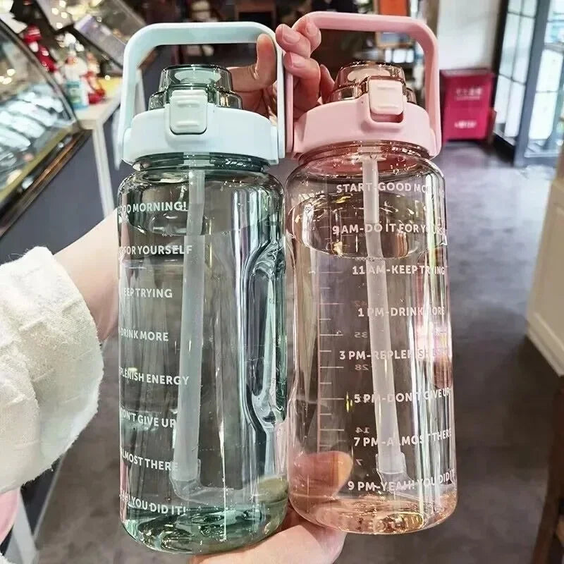 2L Straw Water Bottle With Time Marker