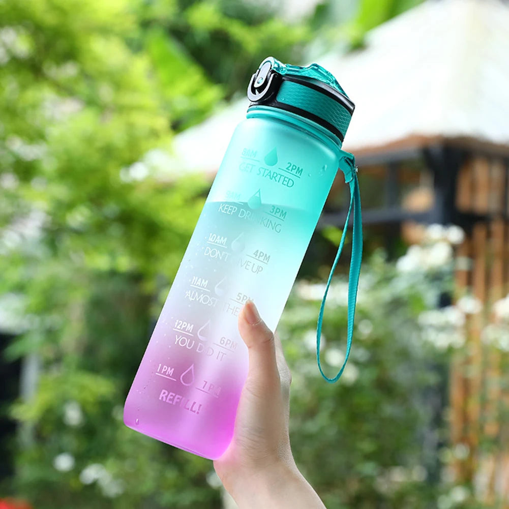 1000ml Water Bottle with Time Scale Outdoor Fitness Bike Water Cup