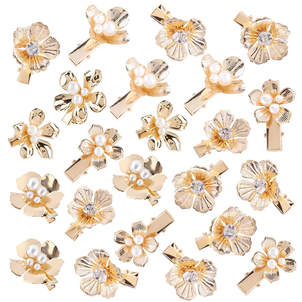 10/12/16Pcs Gold Pearl Hair Barrettes Aesthetic Alligator Hair Clips Floral Headpiece Floral Pearl Hair Pins Hair Accessories