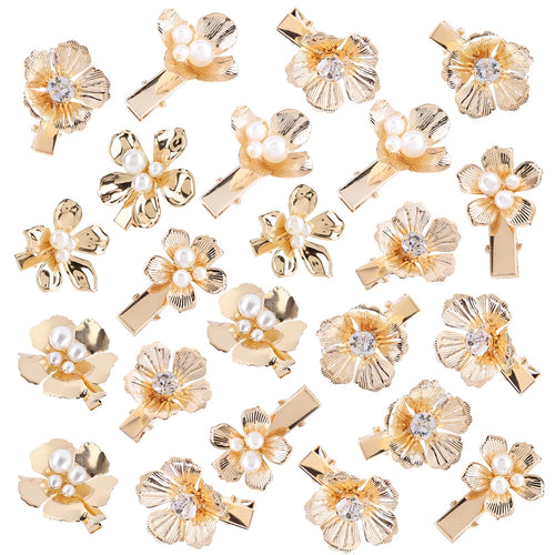 10/12/16Pcs Gold Pearl Hair Barrettes Aesthetic Alligator Hair Clips Floral Headpiece Floral Pearl Hair Pins Hair Accessories