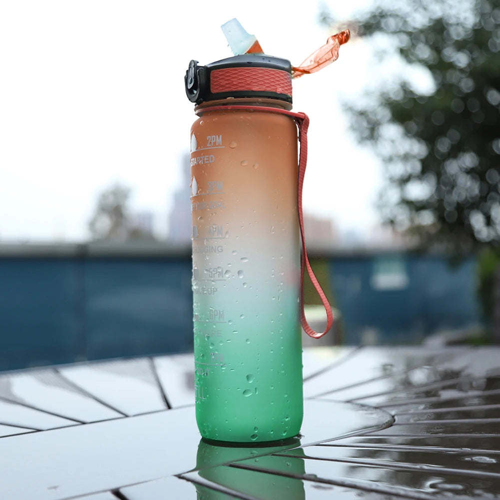 1000ml Water Bottle with Time Scale Outdoor Fitness Bike Water Cup