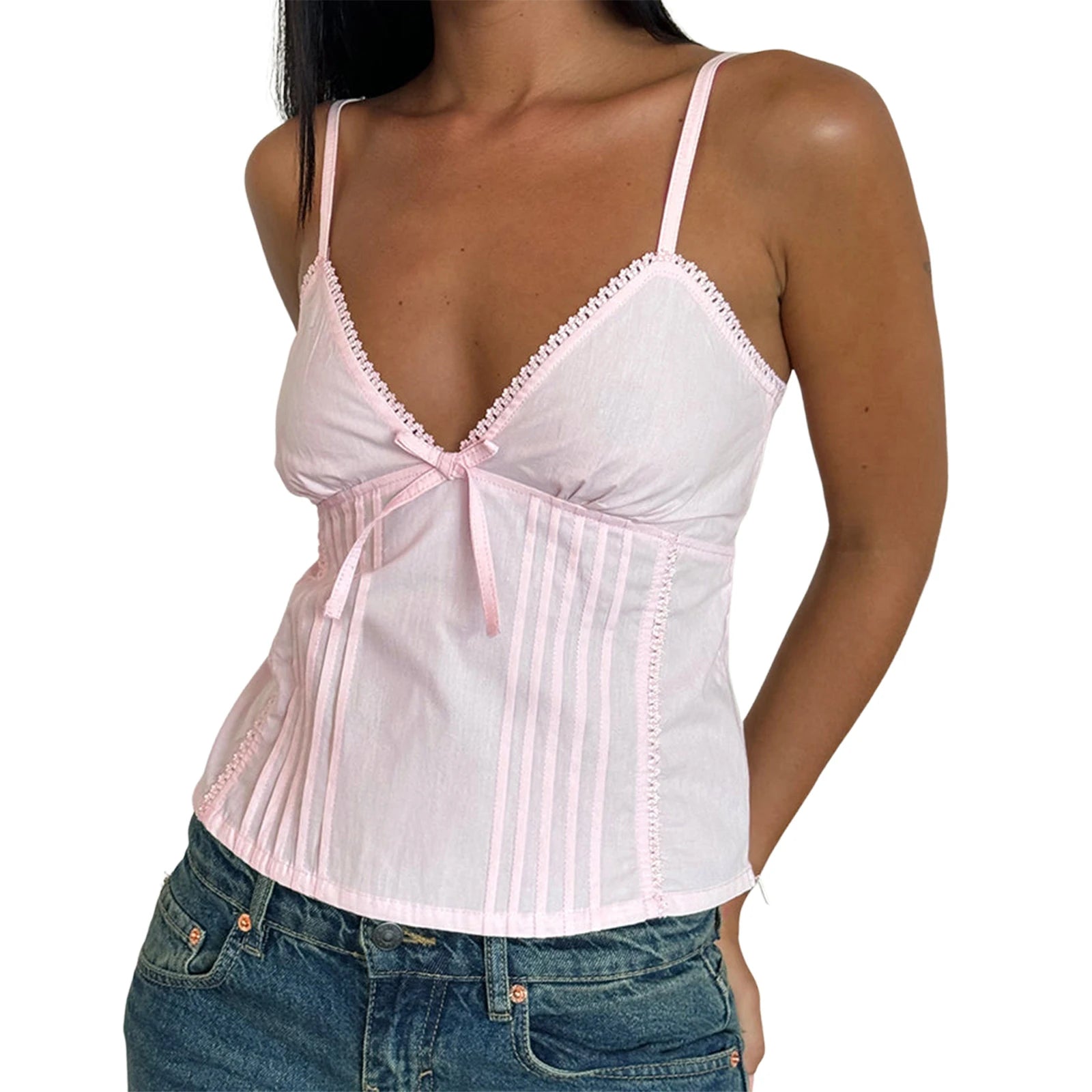 Ruffle Sleeveless Blouse Summer V Neckline Camisole Tank Tops