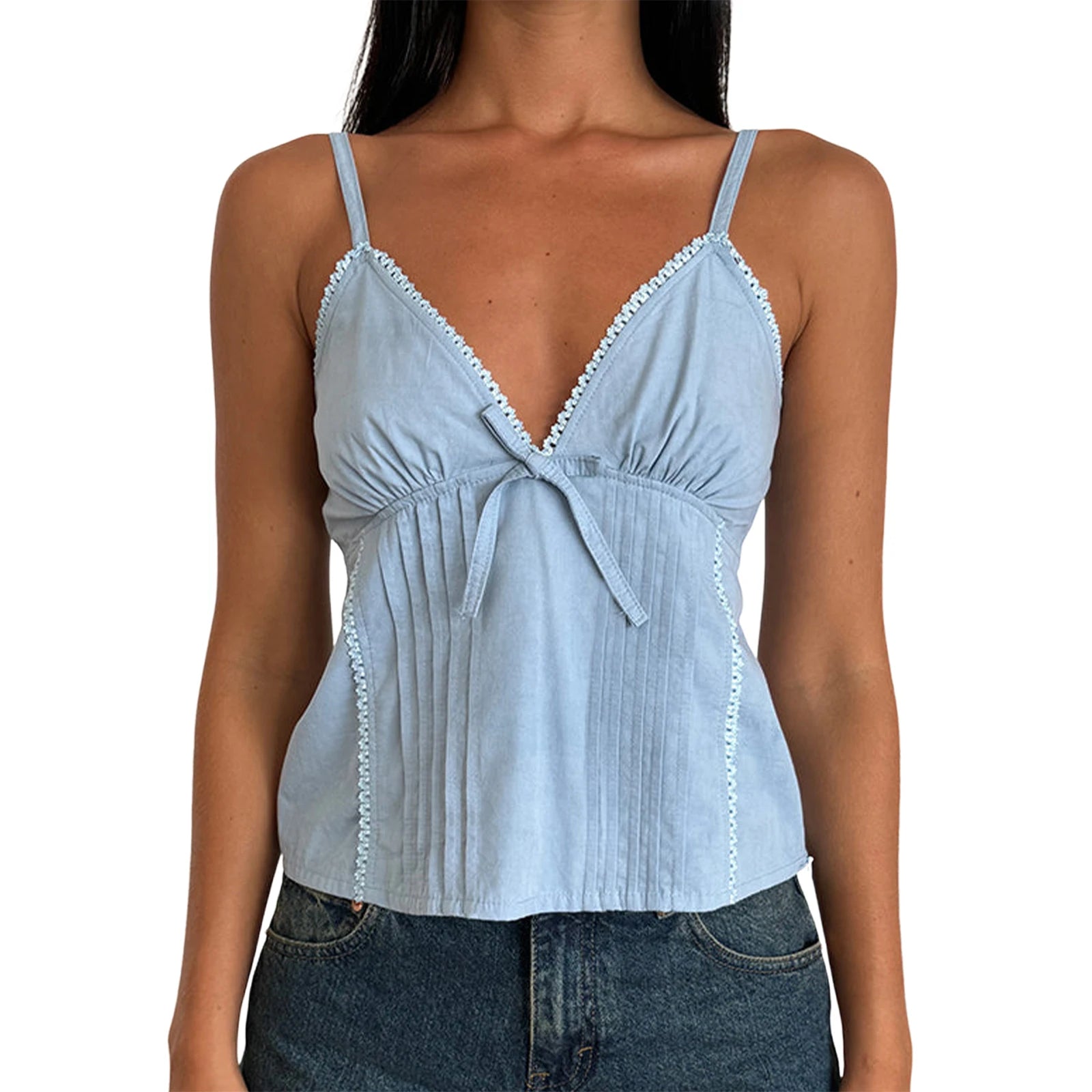 Ruffle Sleeveless Blouse Summer V Neckline Camisole Tank Tops