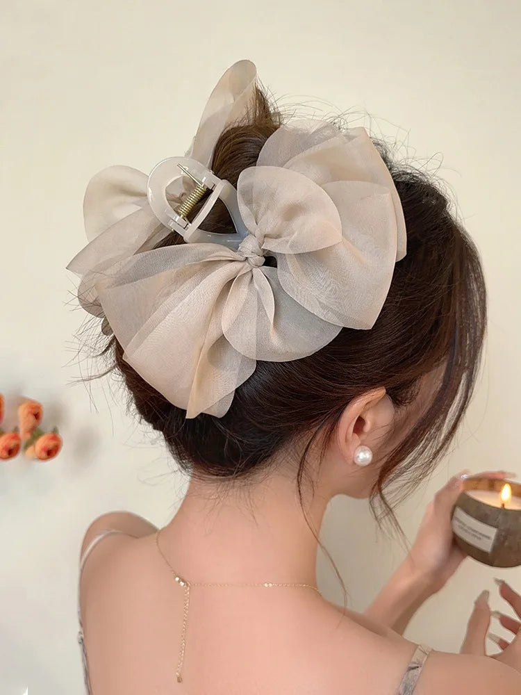 Sweet Mesh Bow Hair Claw Korean Summer Ponytail Hairpin Hair Clips