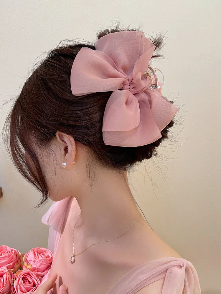 Sweet Mesh Bow Hair Claw Korean Summer Ponytail Hairpin Hair Clips