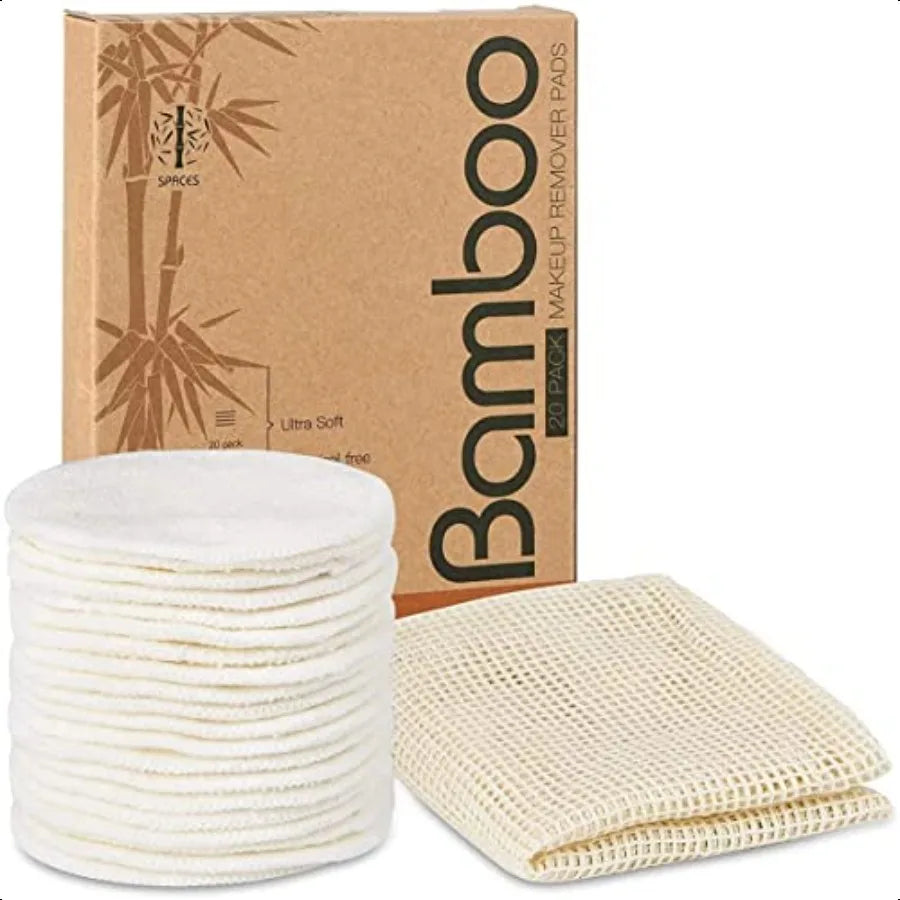20 Packs Organic Reusable Makeup Remover Pads Washable Bamboo Cotton Rounds for All Skin Types with Cotton Laundry Bag