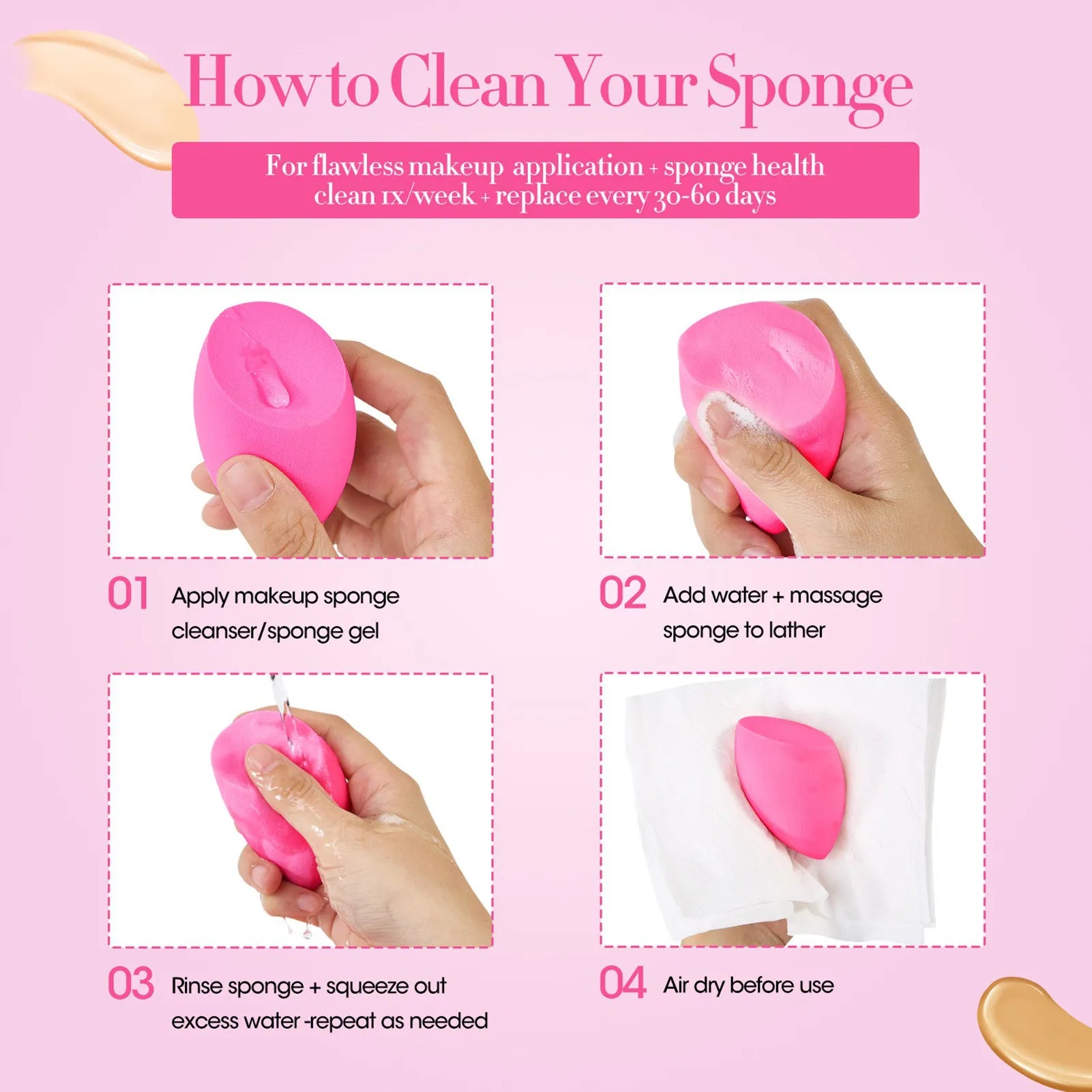 Makeup Sponge Set Pink Professional Beauty Cosmetic Sponges