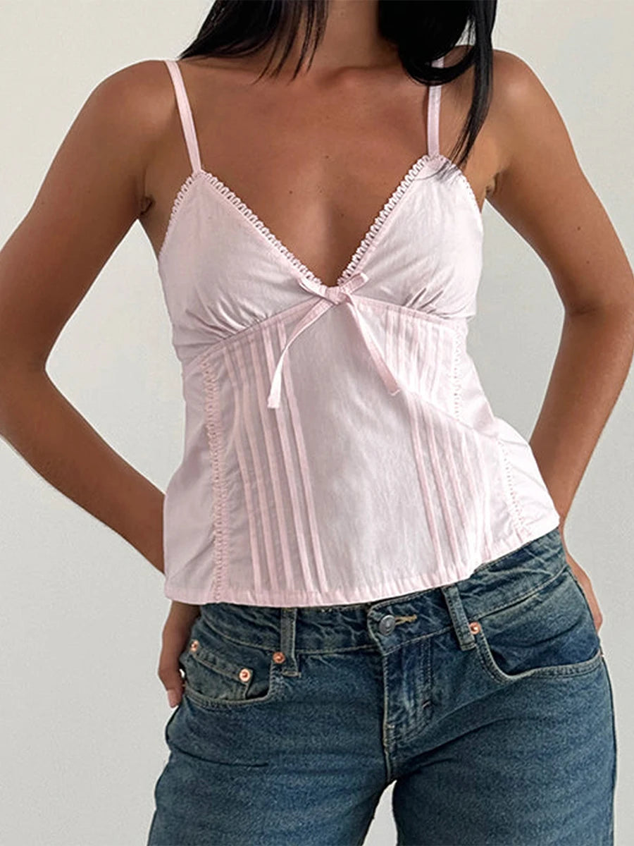 Ruffle Sleeveless Blouse Summer V Neckline Camisole Tank Tops