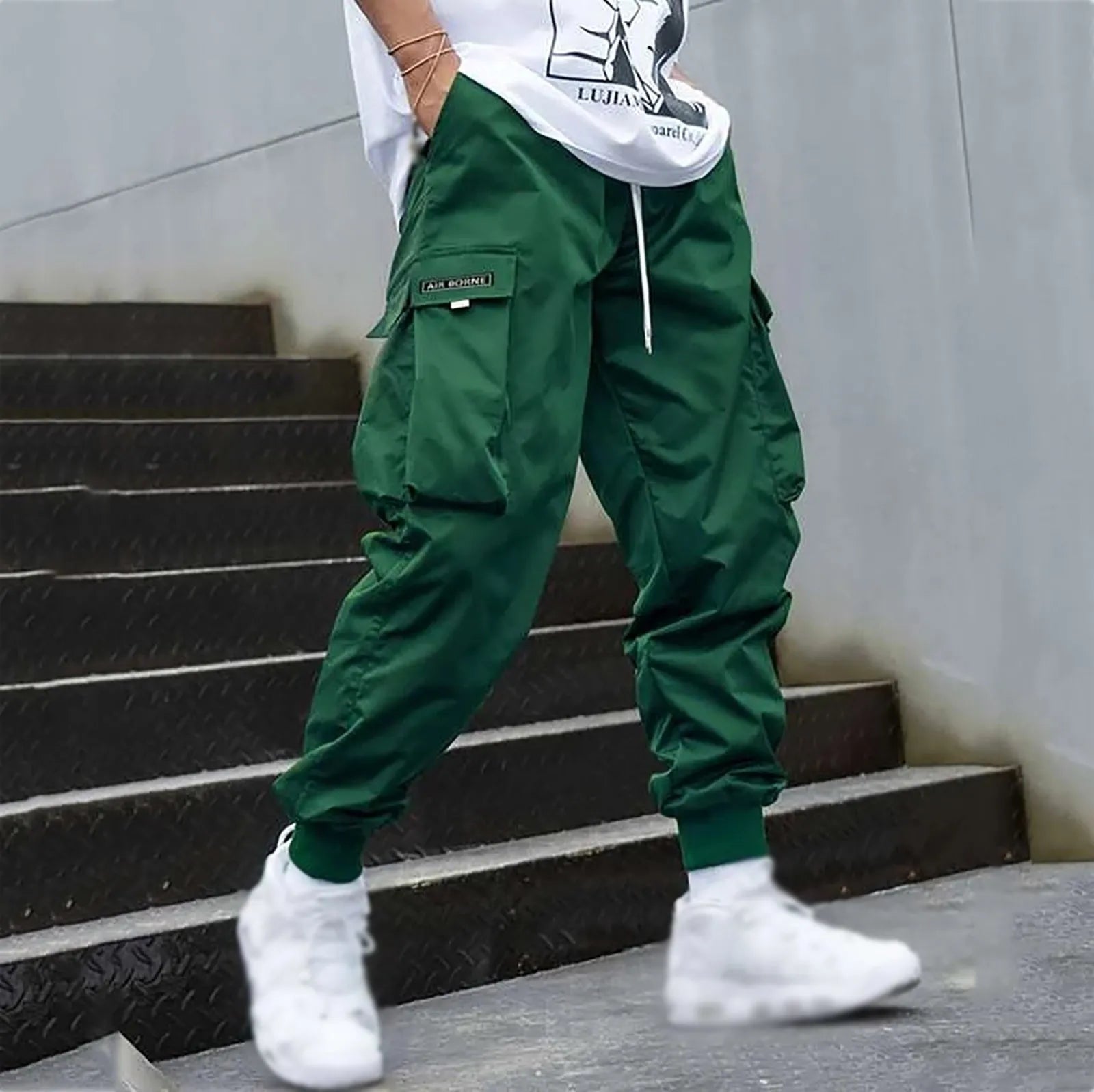 New Men's Casual Jogging Cargo Pants Solid Drawstring Sports Pants