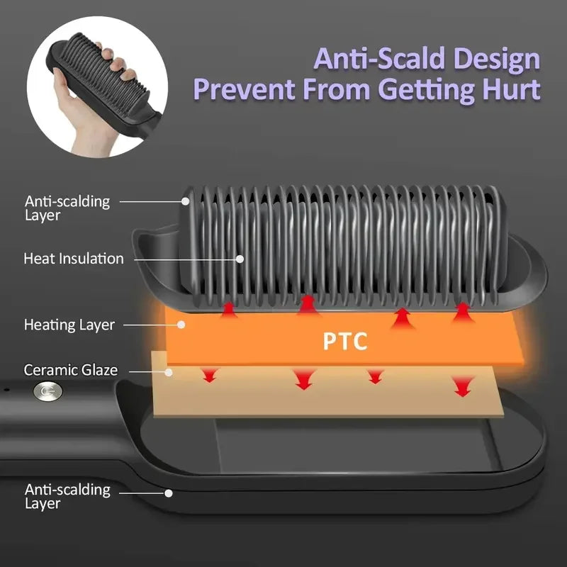Professional Quick Heated Electric Hot Comb Hair Straightener