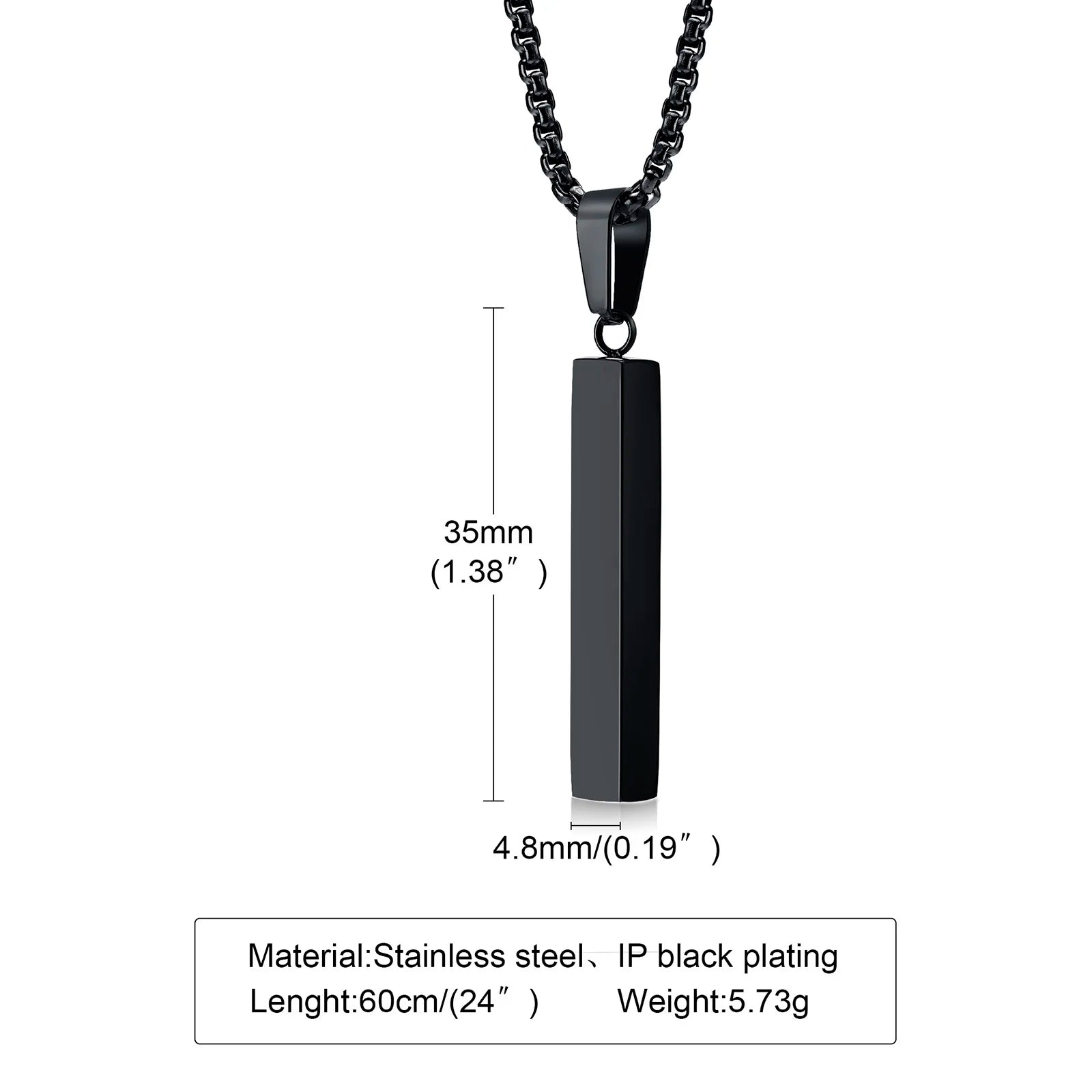 Waterproof Pillar Necklaces for Men Women,Stainless Steel Rectangle Vertical Bar Pendant Necklace,Simple Casual Collar Gifts