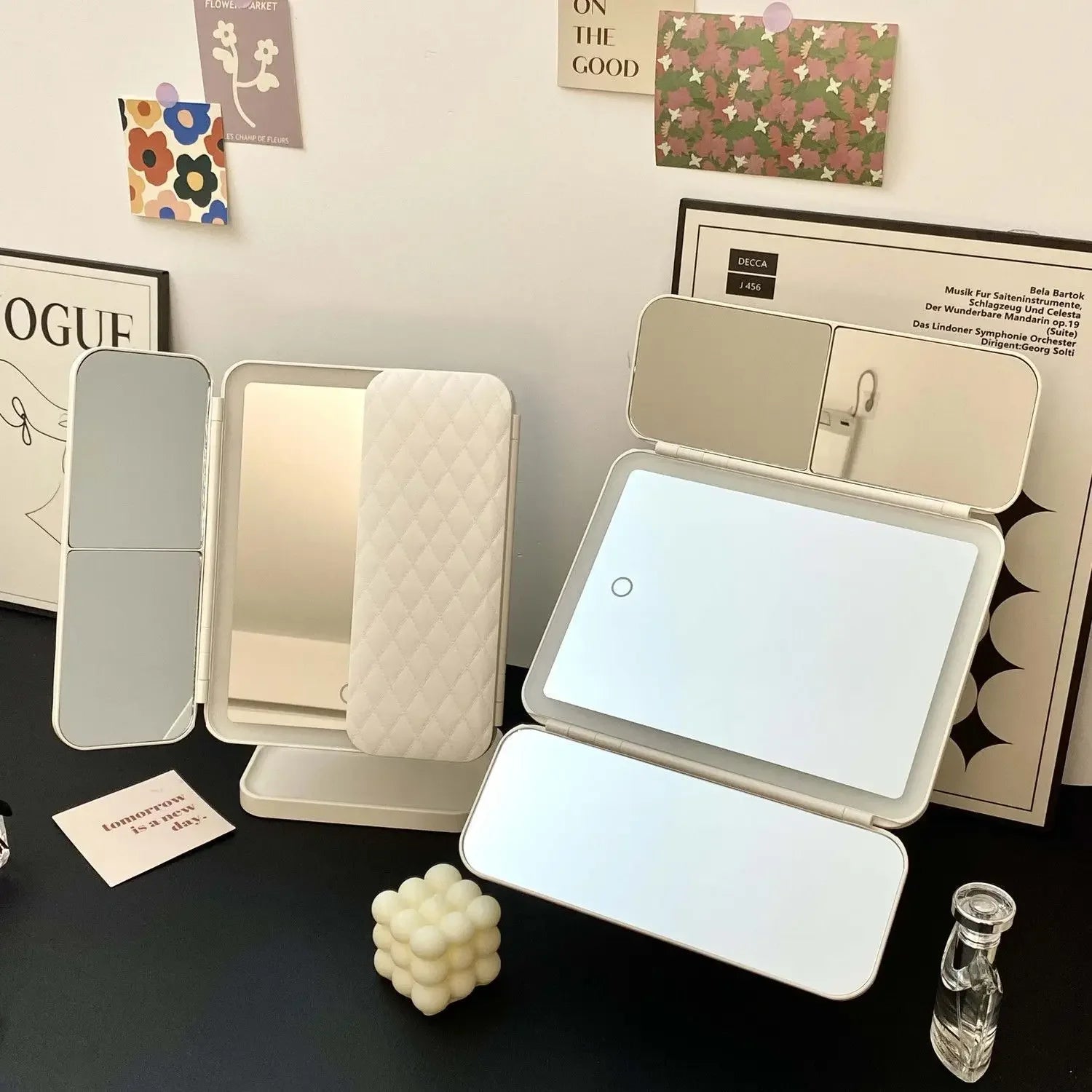 Trifold Makeup Mirror LED Lights Dorm Dressing Mirror