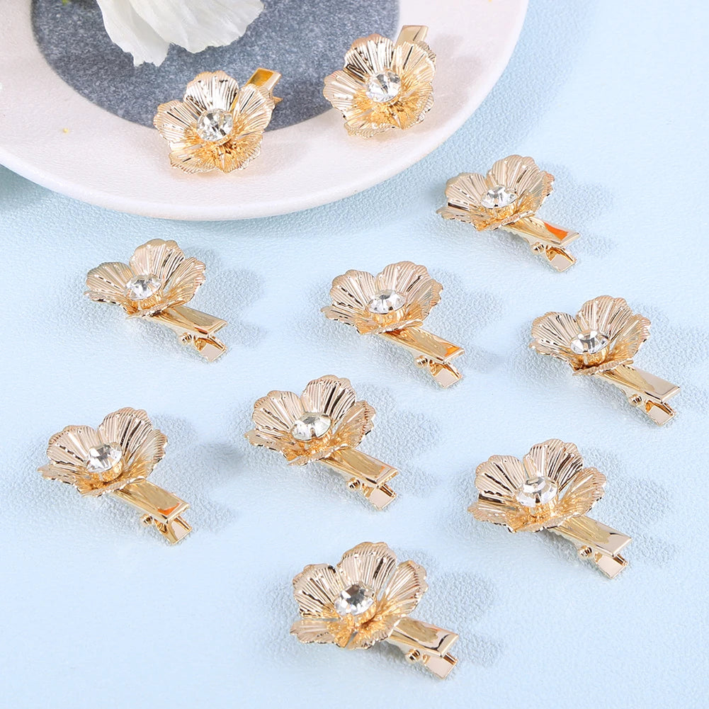 10/12/16Pcs Gold Pearl Hair Barrettes Aesthetic Alligator Hair Clips Floral Headpiece Floral Pearl Hair Pins Hair Accessories