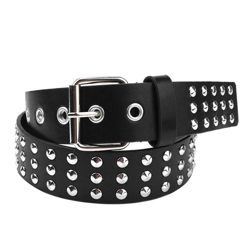 Rivet Hollow Bullet Decoration Belt Fashion  Adjustable Women Black Belt