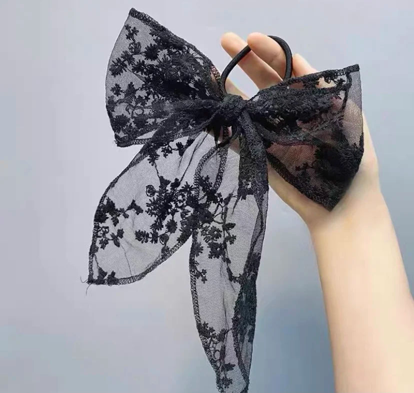 Summer Vacation Lace Hair Clip Black White Bow Knot Hair Barrettes For Women