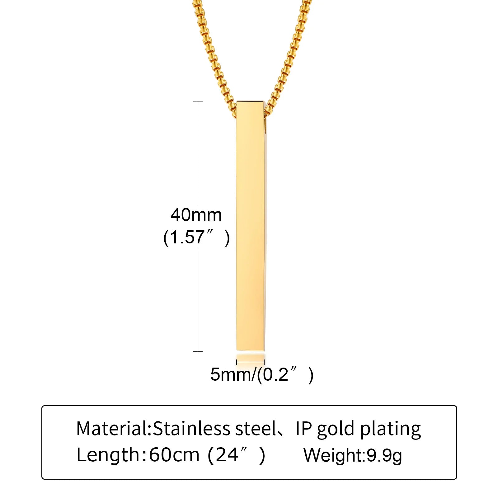 Waterproof Pillar Necklaces for Men Women,Stainless Steel Rectangle Vertical Bar Pendant Necklace,Simple Casual Collar Gifts