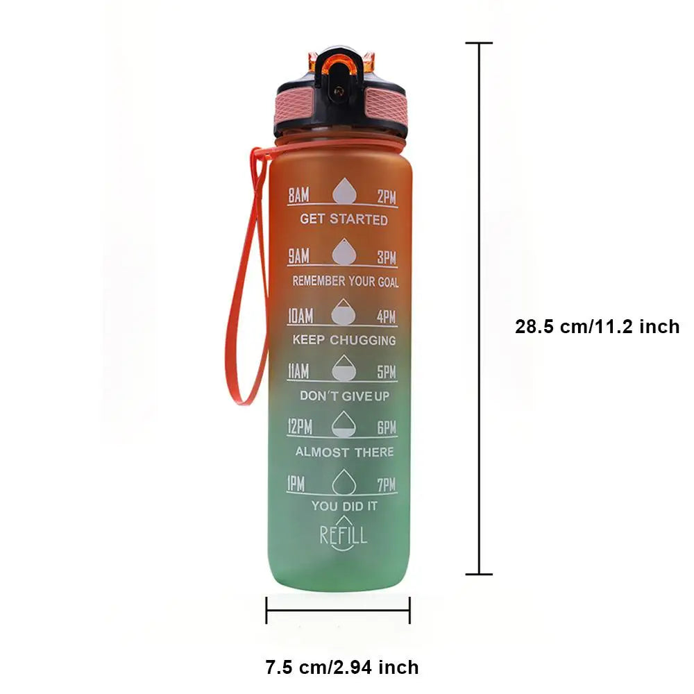 1000ml Gradient Water Bottle with Time Marker Straw Cup